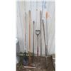 Image 1 : lot of rakes, shovel, pitchfork, hoe, etc.