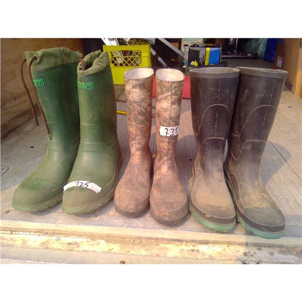 3 Pr rubber boots  2 sz 7, 1 sz 10