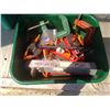 Image 1 : tub of clamps, level, chainsaw sharpener guide