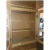 Image 3 : oak china cabinet, has glass for doors, two wooden shelves, missing hinges for bottom door 23"W x 13