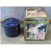 Image 1 : Decorative deer box with brass edging (15"x18"x18") + Large enamel pot