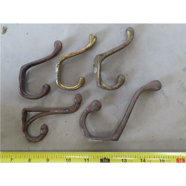 5 Brass Vintage Hooks