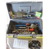 Image 1 : Black Plastic Tool box with/Assorted wrenches & Tools
