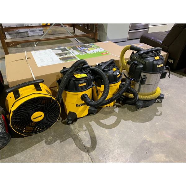 *UNKNOWN WORKING CONDITION* 3 ASSORTED DEWALT SHOPVACS & DEWALT DRUM FAN