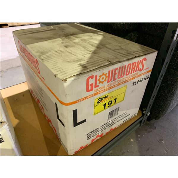 CASE OF 10 BOXES OF GLOVEWORKS INDUSTRIAL LATEX TEXTURED POWDER FREE DISPOSABLE GLOVES SIZE L