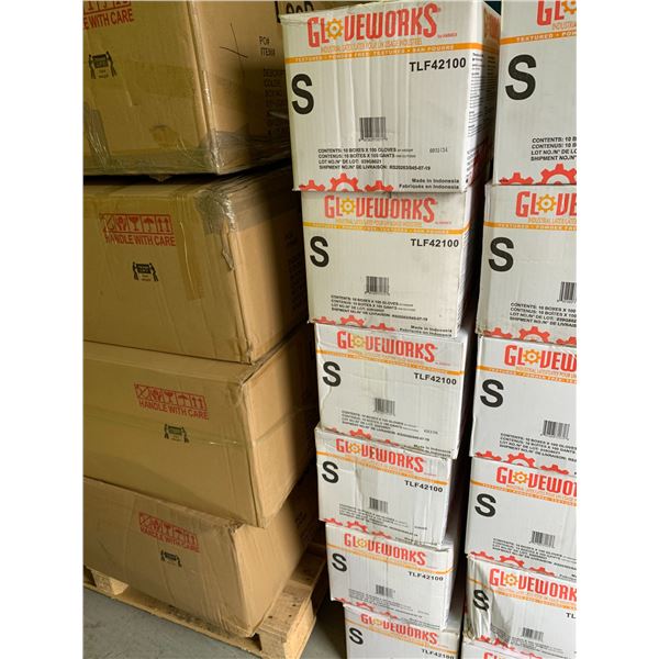 6 CASES OF 10 BOXES OF GLOVEWORKS INDUSTRIAL LATEX TEXTURED POWDER FREE DISPOSABLE GLOVES SIZE S