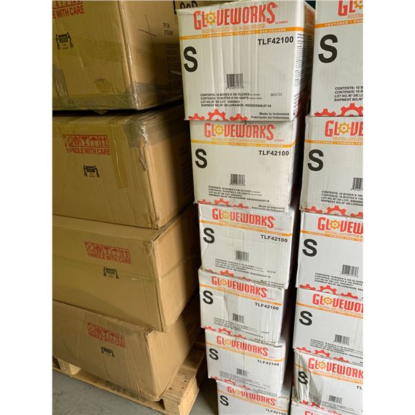 6 CASES OF 10 BOXES OF GLOVEWORKS INDUSTRIAL LATEX TEXTURED POWDER FREE DISPOSABLE GLOVES SIZE S