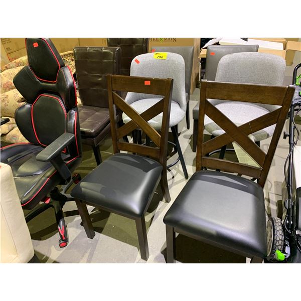 6 ASSORTED CHAIRS INCLUDING; 2 SETS OF BAR STOOLS & 2 DINING CHAIRS