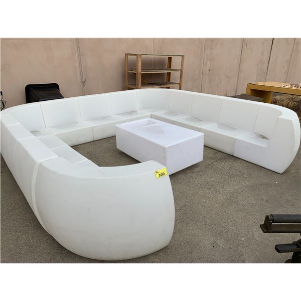 14-PC OUTDOOR LIGHT-UP PLASTIC SECTIONAL SOFA & OTTOMAN WITH BEVERAGE HOLDER