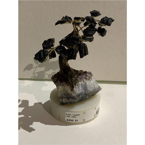 SMALL BLACK TOURMALINE TREE ON AMETHYST BASE RETAIL $489