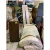 Image 1 : ASSORTED ITEMS INCLUDING; KING SIZE MATTRESS WITH BOX SPRINGS, METAL BENCH & 2 TABLE LEAFS