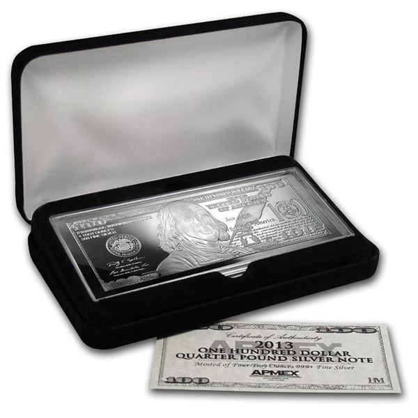 4 oz Silver Bar -  $100 Bill (W/Box & COA)