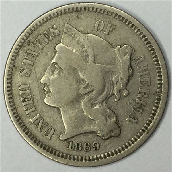 1869 3 Cent Nickel VF