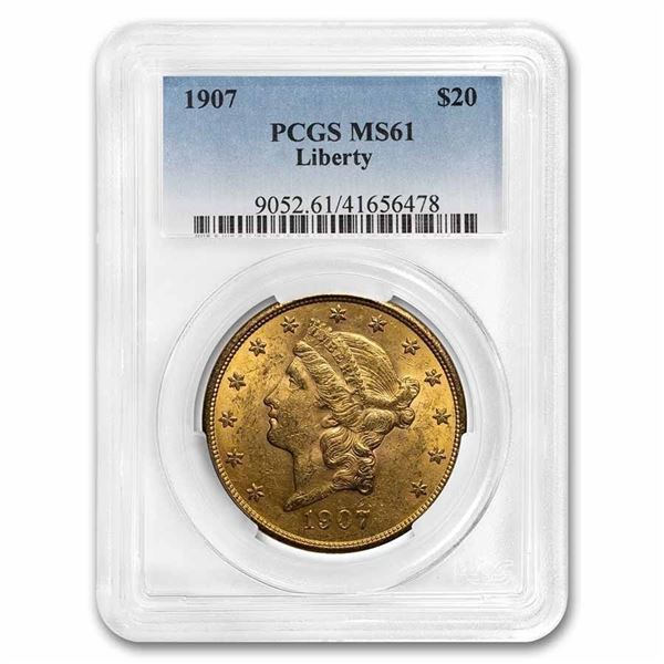 1907 $20 Liberty Gold Double Eagle MS-61 PCGS