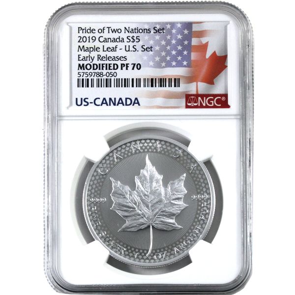 2019 1oz $5 Canada-USA Pride of Two Nations Maple Leaf - U.S. Set NGC Modified PF70 Early Releases
