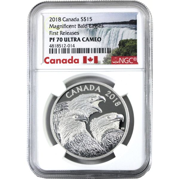 2018 1oz $15 Magnificent Bald Eagles NGC PF70 Ultra Cameo First Releases (Tax Exempt)