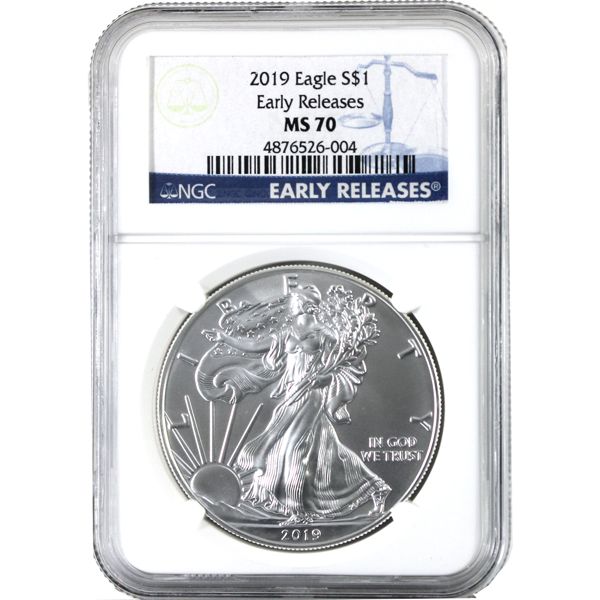 2019 1oz $1 American Silver Eagle NGC MS70 Early Releases (Tax Exempt)