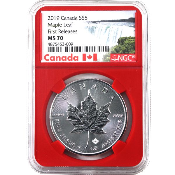 2019 $5 1oz Fine Silver Maple Leaf NGC MS70 First Releases (Tax Exempt)