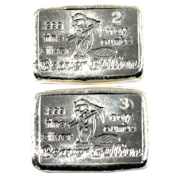 2oz & 3oz Beaver Bullion .999 Fine Silver Bars. 2pcs (Tax Exempt)