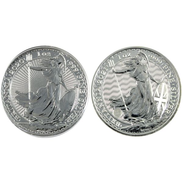 2020 & 2021 Great Britain 1oz .999 Fine Silver Britannias. 2pcs (Tax Exempt)