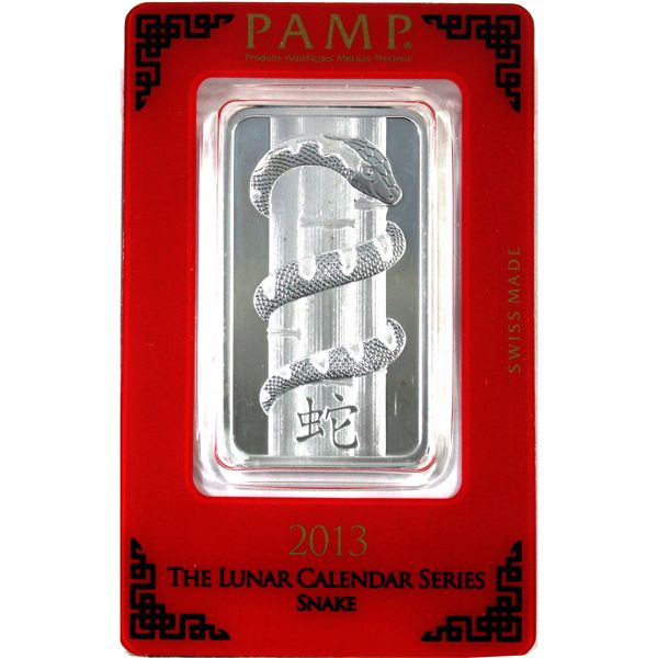 2013 Pamp Suisse 1oz Lunar Calendar Series - Snake .999 Fine Silver Bar in Hard Plastic Certificate