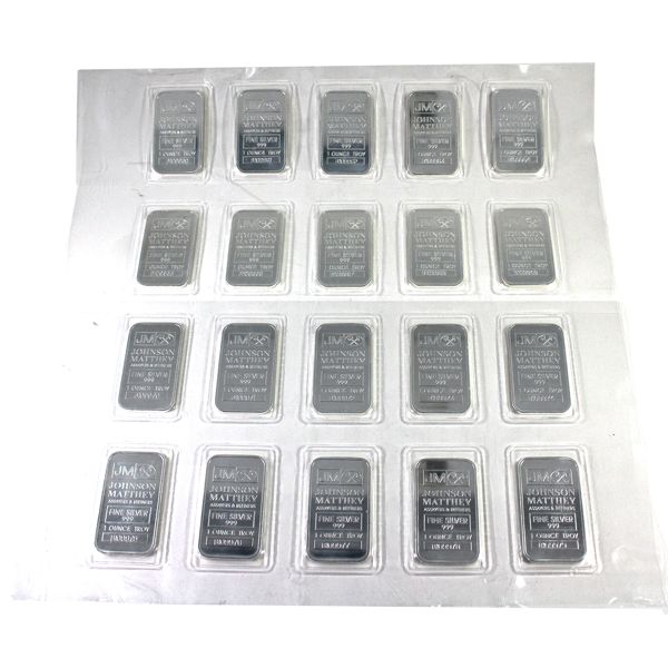 20x 1oz Johnson Matthey 1oz .999 Fine Silver Bars in Original Sealed Mint Sheet. 20pcs (Tax Exempt)
