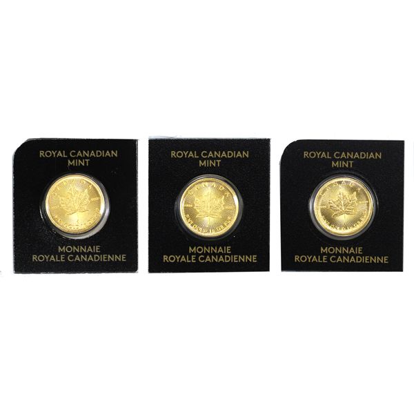 2020, 2021 & 2023 Canada 1g .9999 Fine Gold Maple Grams. 3pcs (Tax Exempt)