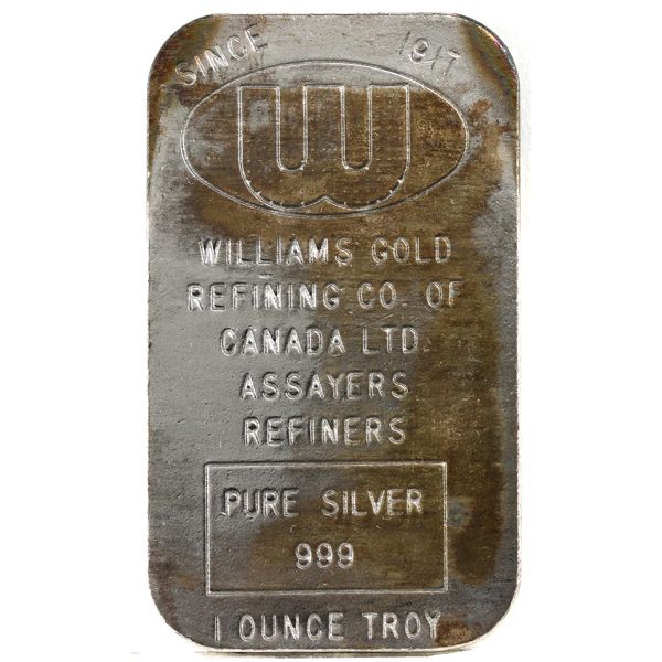 Vintage! Williams Gold Refining Co. of Canada Ltd. Assayers Refiners Since 1917 1oz Fine Silver Bar