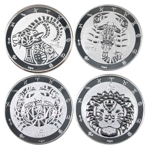2022 Tokelau $5 1oz Zodiac Signs .999 Fine Silver Coins - Leo, Cancer, Capricorn & Scorpio. 4pcs