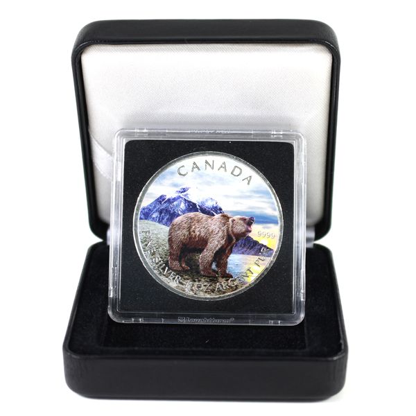 2011 1oz Wildlife Series - Grizzly Professionally Coloured Fine Silver Coin Encapsulated in Display