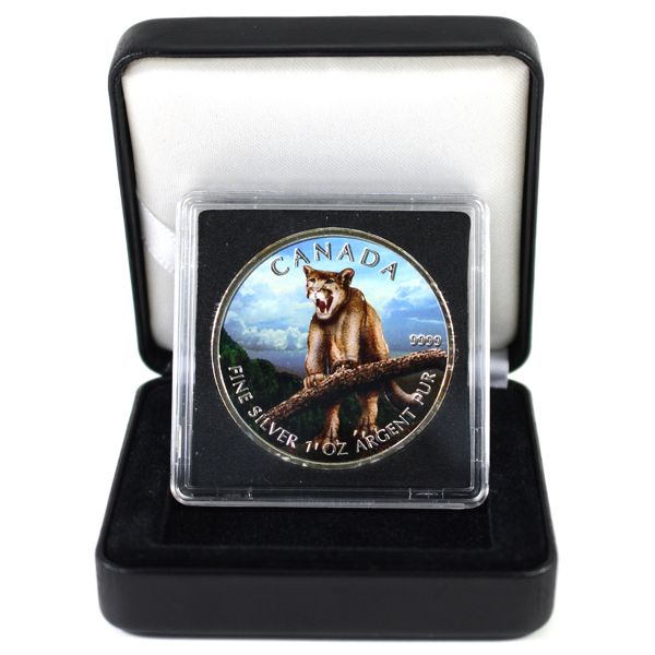 2012 1oz Wildlife Series - Cougar Professionally Coloured Fine Silver Coin Encapsulated in Display