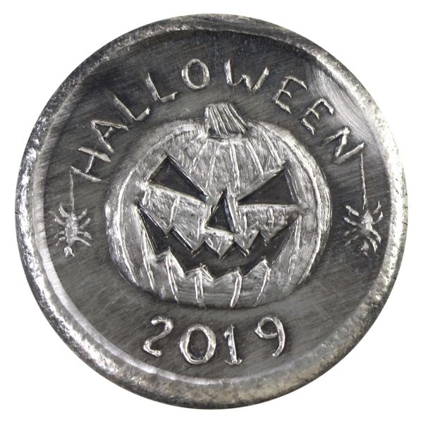 2019 Beaver Bullion 2oz Halloween Jack O Lantern .999 Fine Silver Poured Antiqued Round (Tax Exempt)