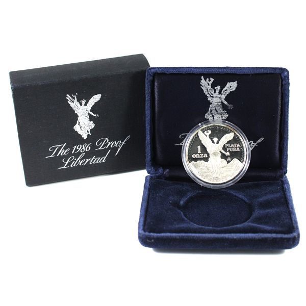 1986 Mexico 1oz Proof .999 Fine Silver Libertad in Original Box w/ Sleeve & COA #24000 (Tax Exempt)