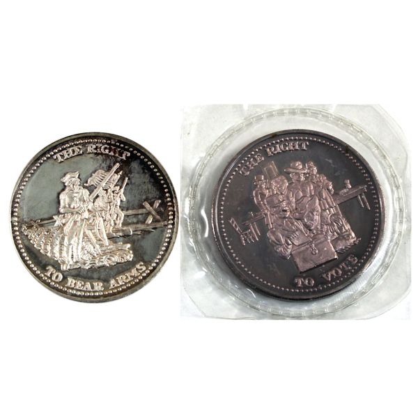 Vintage 1oz Johnson Matthey 'The Right To Bear Arms' & 'The Right To Vote' .999 Fine Silver Rounds