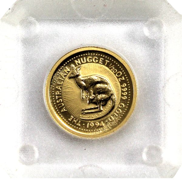 1994 Australia $5 1/20oz Gold Nugget .9999 Fine Gold Coin in Original Square Capsule (Tax Exempt)