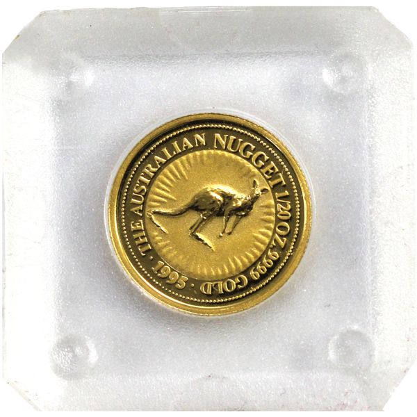 1995 Australia $5 1/20oz Gold Nugget .9999 Fine Gold Coin in Original Square Capsule (Tax Exempt)