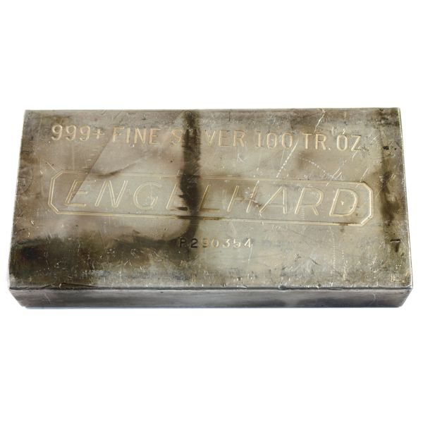 *Vintage Engelhard 100oz .999 Fine Silver Bar Serial #P290354 (Tax Exempt)