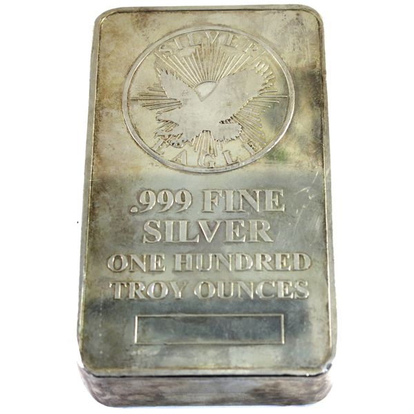 *Vintage 'Silver Eagle' (Sunshine Minting) 100oz .999 Fine Silver Bar (Tax Exempt)