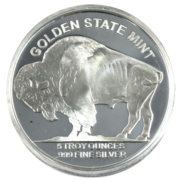 5oz Golden State Mint-Buffalo .999 Silver Round (Tax Exempt)