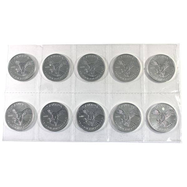 Sheet of 10x 1oz 2014 Canada $5 Birds of Prey - Peregrine Falcon Silver (Tax Exempt)