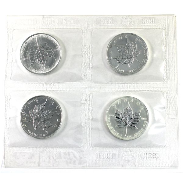 Sheet of 4x 1oz 2006 Canada $5 SML .9999 Fine Silver Coins (Tax Exempt)