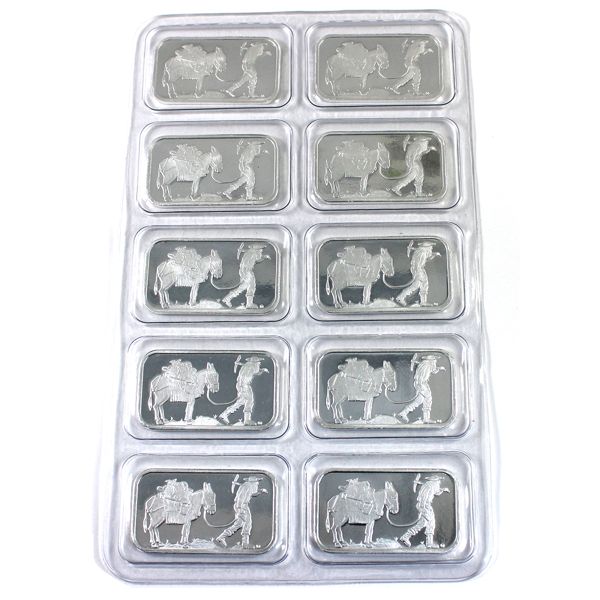 Sheet of 10x SilverTowne Mint Prospector 1oz .999 Fine Silver Bars (Tax Exempt)