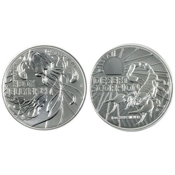 Australia $1 2022 Desert Scorpion & 2023 Box Jellyfish 1oz .999 Silver Coins. 2pcs. (Tax Exempt)