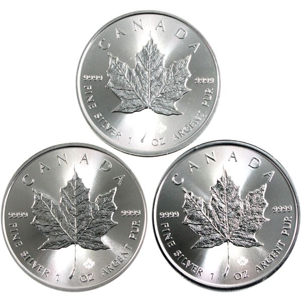 2020, 2021 & 2022 Canada $5 1oz .9999 Silver Maple Leaf Coins. 3pcs. (Tax Exempt)