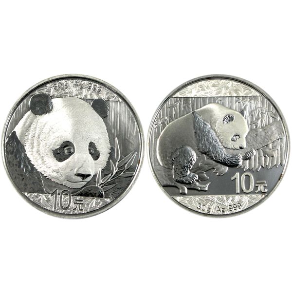 2016 & 2018 China 10 Yuan Silver Panda 30g .999 Silver Coins. 2pcs. (Tax Exempt)