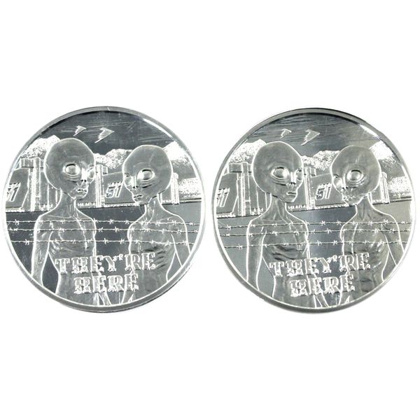 USA Alien Series: They're Here 1oz .999 Fine Silver Rounds. 2pcs. (Tax Exempt) 