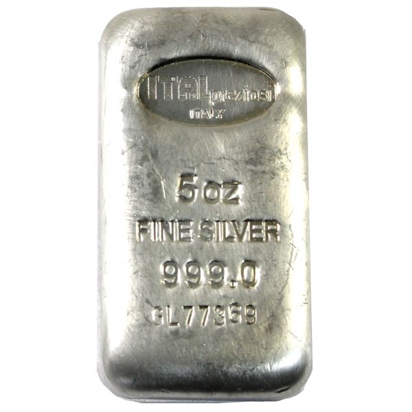5oz Italy Ital Preziosi .999 Fine Silver Bar. (Tax Exempt)