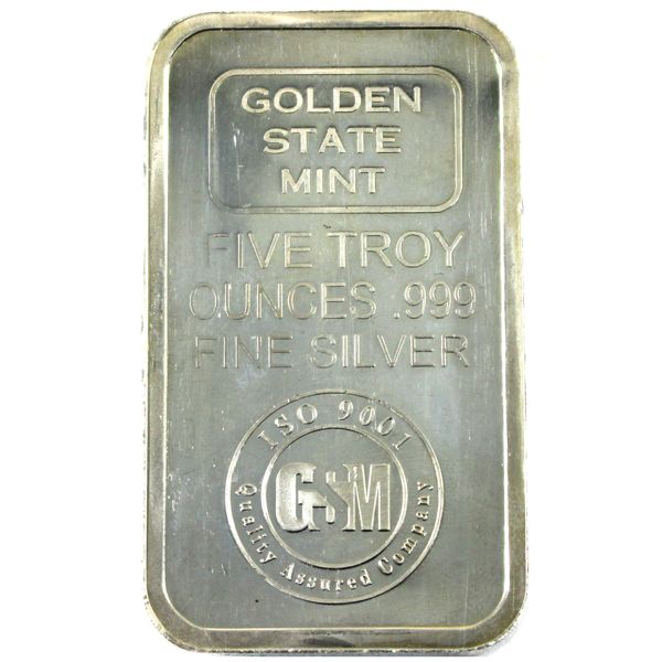 5oz .999 Fine Silver Bar by Golden State Mint (Tax exempt)