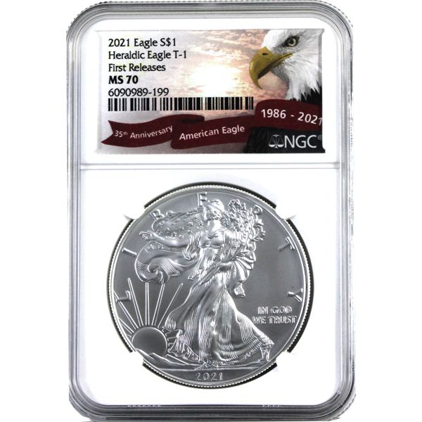 2021 (Type 1) USA $1 American Eagle 1oz .999 Silver NGC Certified MS70 (Tax Exempt)