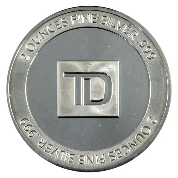 2oz .999 TD Bank Fine Silver Round (Tax Exempt)